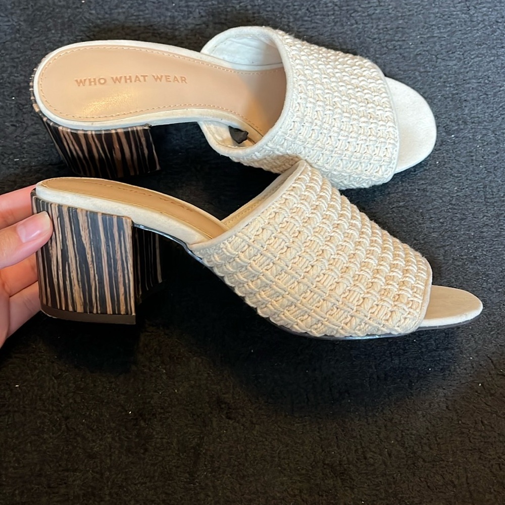 Who What Wear Cream Woven Block Heel Sandals